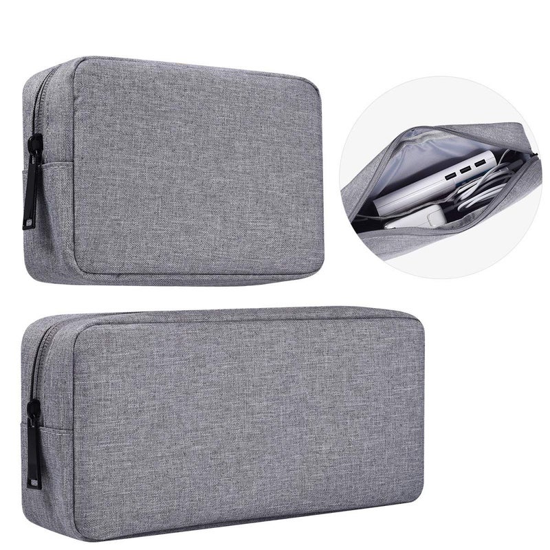 imComor Portable Electronics Accessories Storage Bag, 2PCS Big + Small Carrying Case Travel Cable Organizer Cosmetic Bag Pouch Compatible Hard Drive, Power Bank, Mouse, Laptop Charger, Cellphone, Gray - Image 1